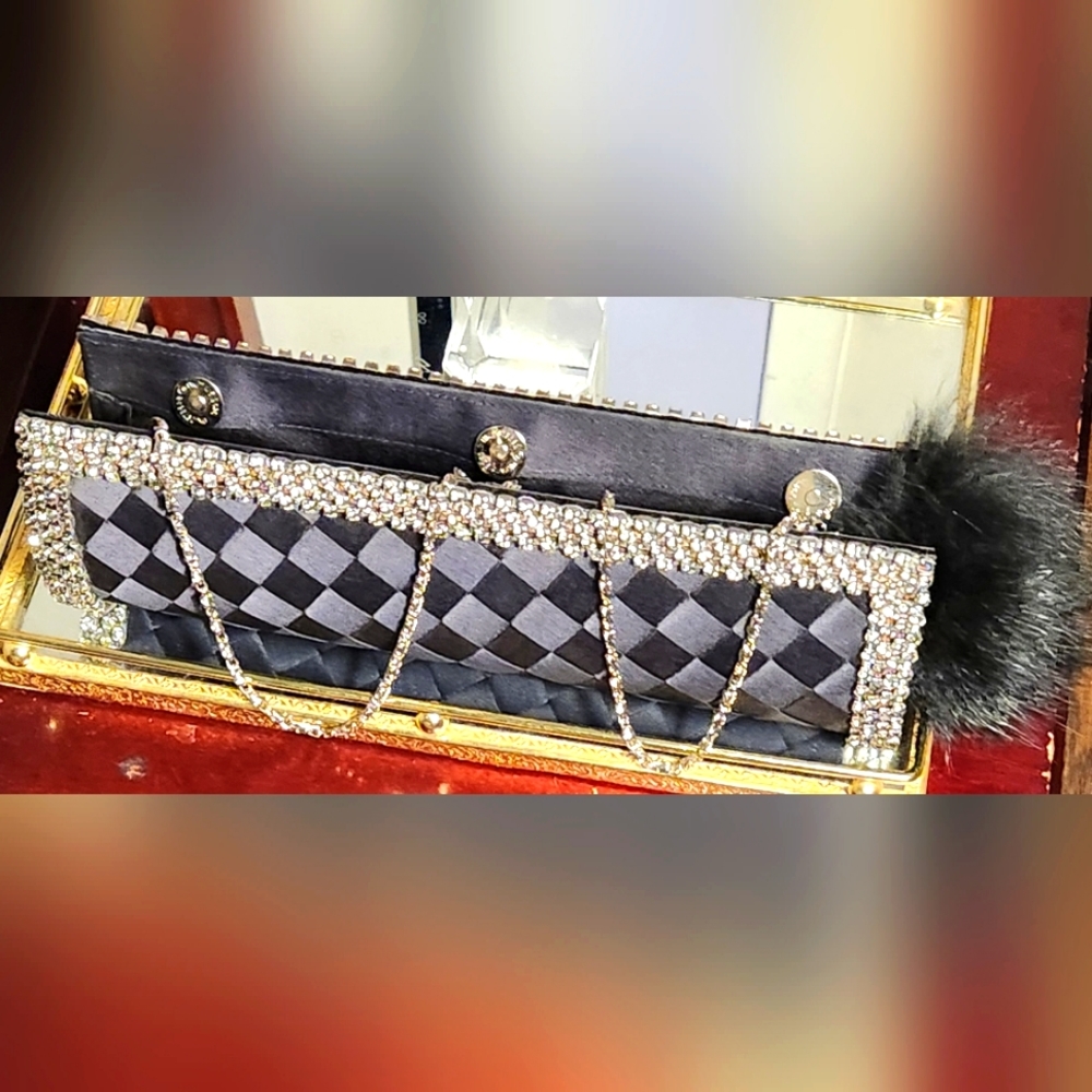 Ash Amaria Beautiful, Elegant, Black SatanFox Pom Clutch